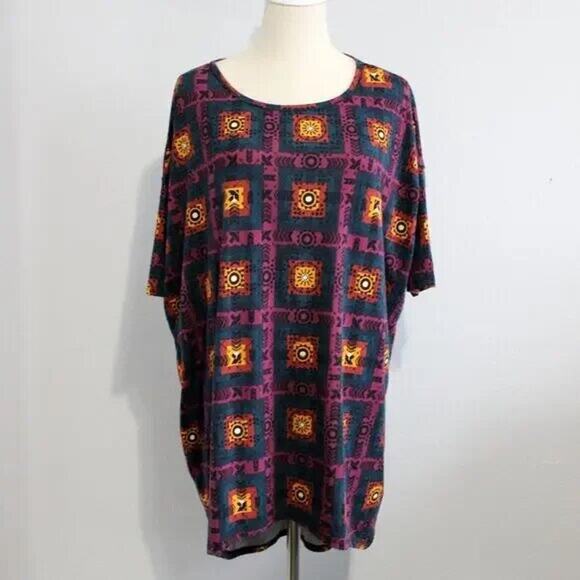 LuLaRoe Short Sleeve Boho Print Tunic Hi Lo Top Size M - Picture 3 of 9